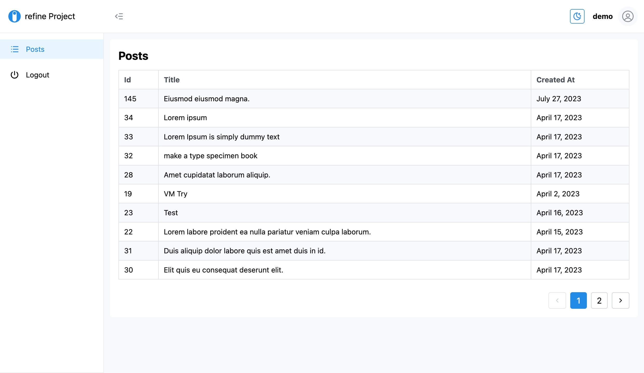 react admin panel