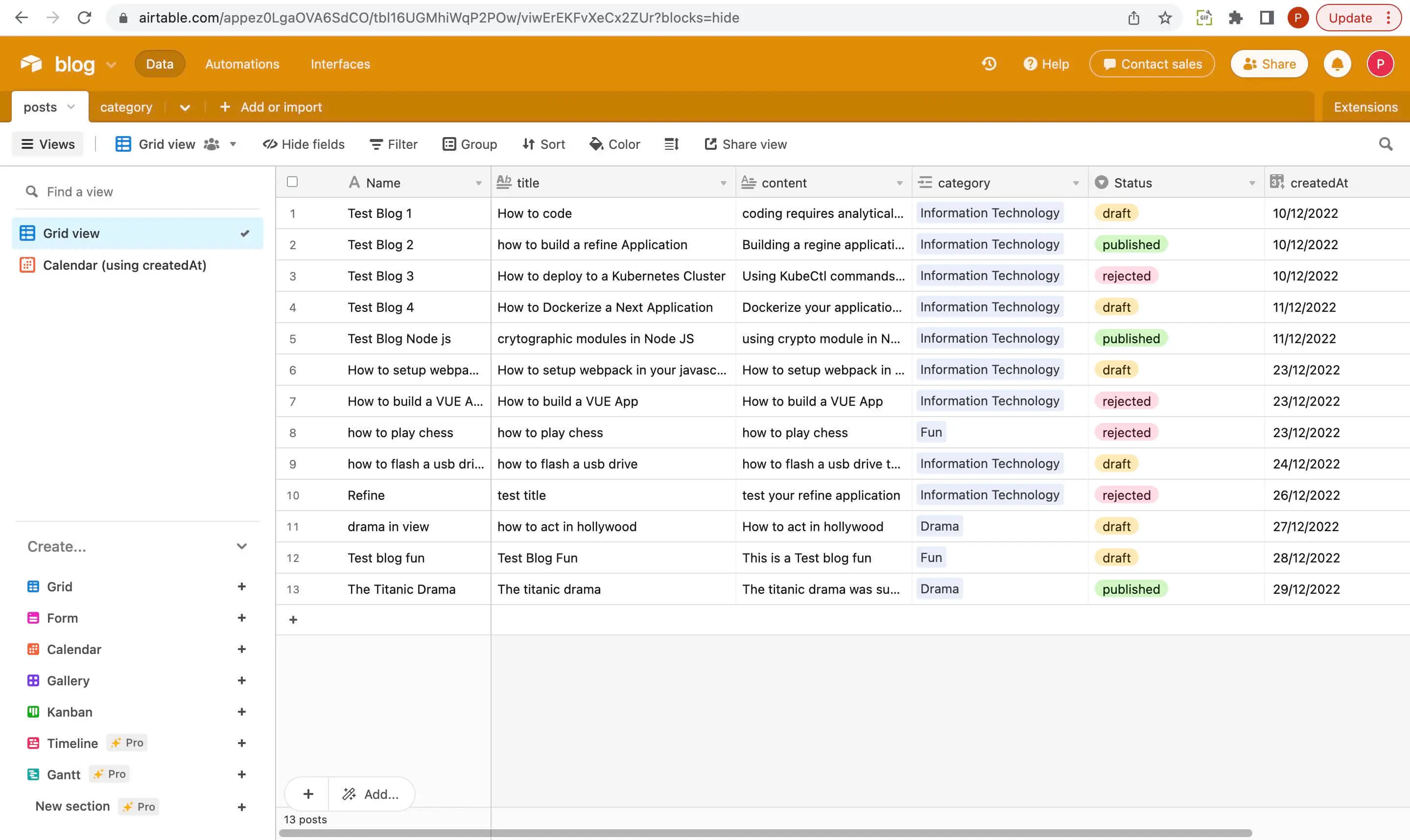 Create table in Airtable