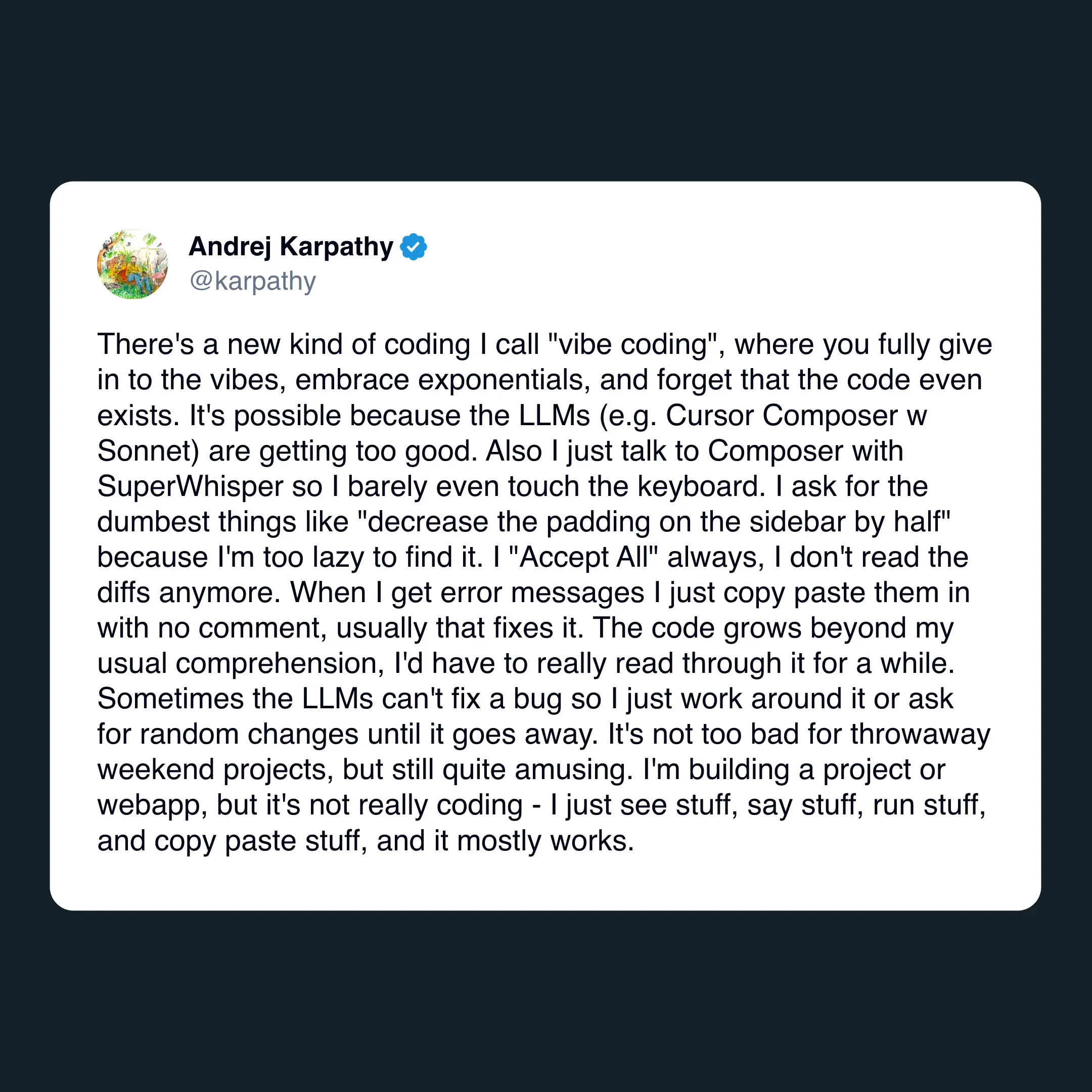 Screenshot of the tweet of Andrej Karpathy