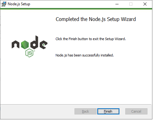 Snapshot of completing nodejs installation wizard