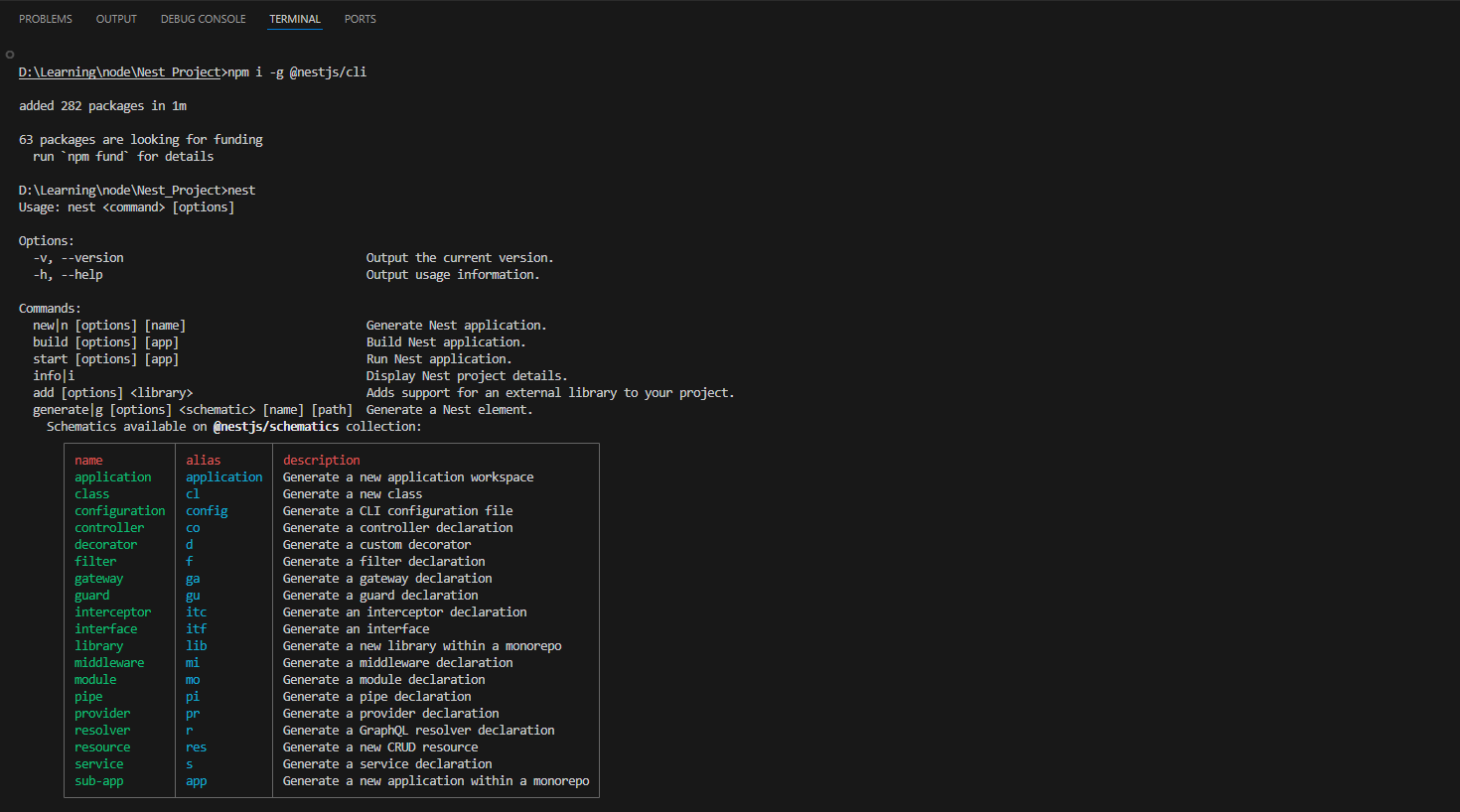 Snapshot of verifying nestcli installation