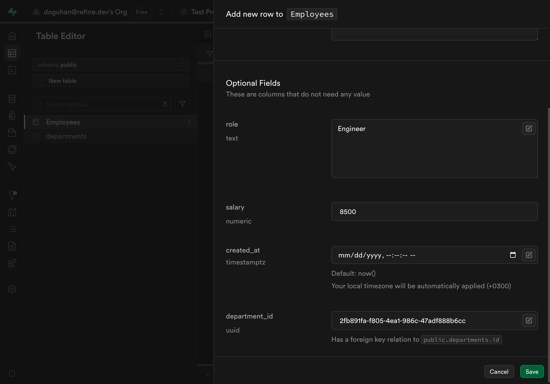 Supabase Project Editor Schema