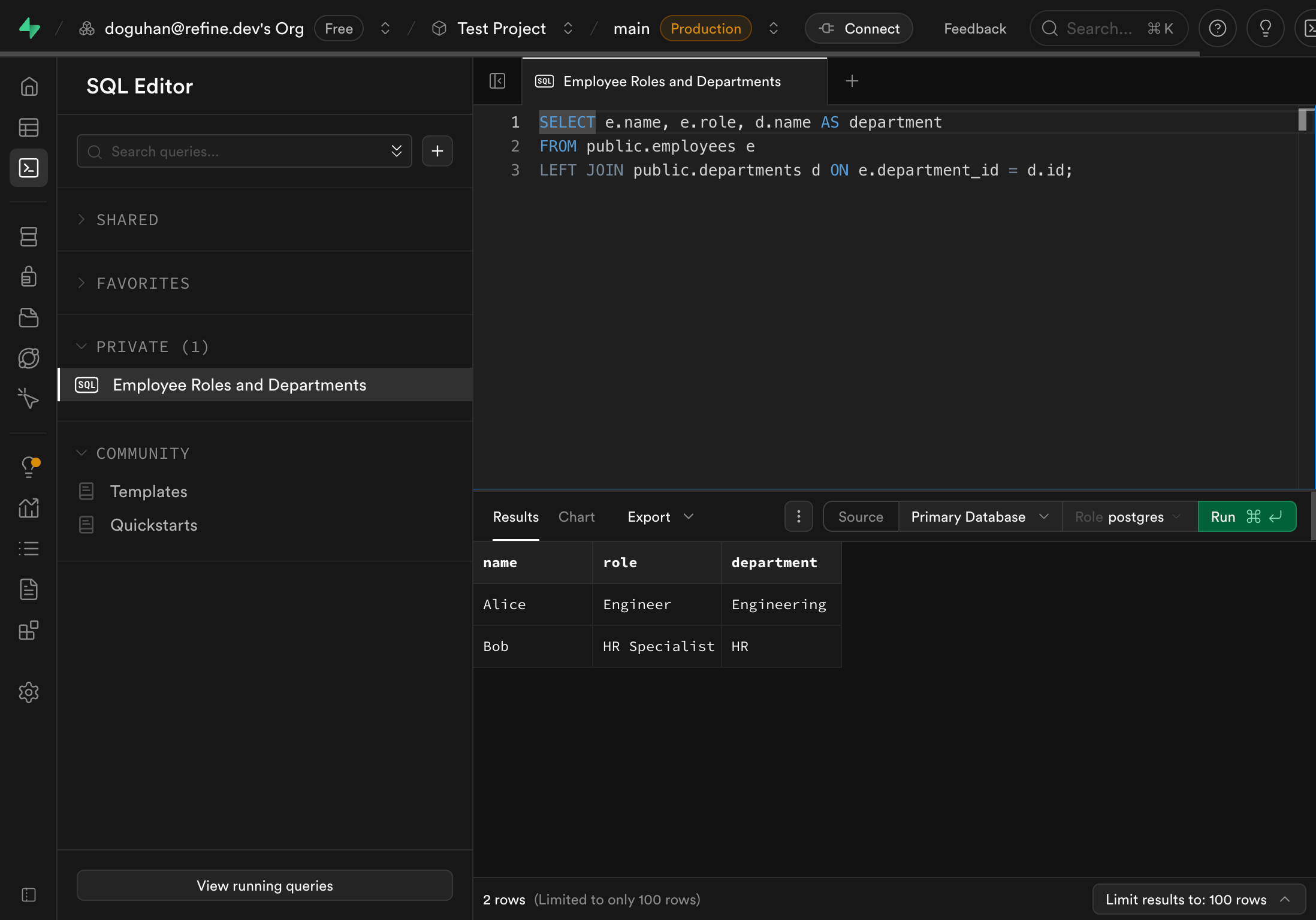 Supabase SQL Editor query